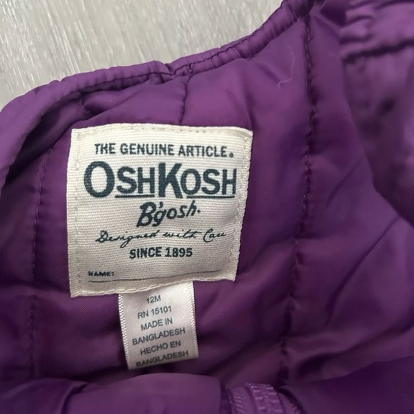 Baby Girl Oshkosh B’Gosh Purple Polka Dotted Puffer Jacket Snow Bib Size 12 M - Picture 8 of 8